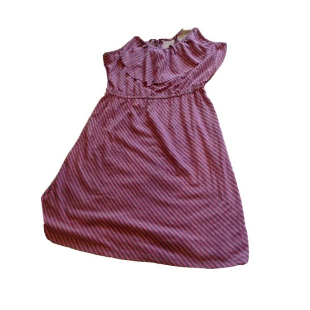 Mossimo Target Womens Dress Size M Pink Grey Striped Ruffle Neckline (BE-20)